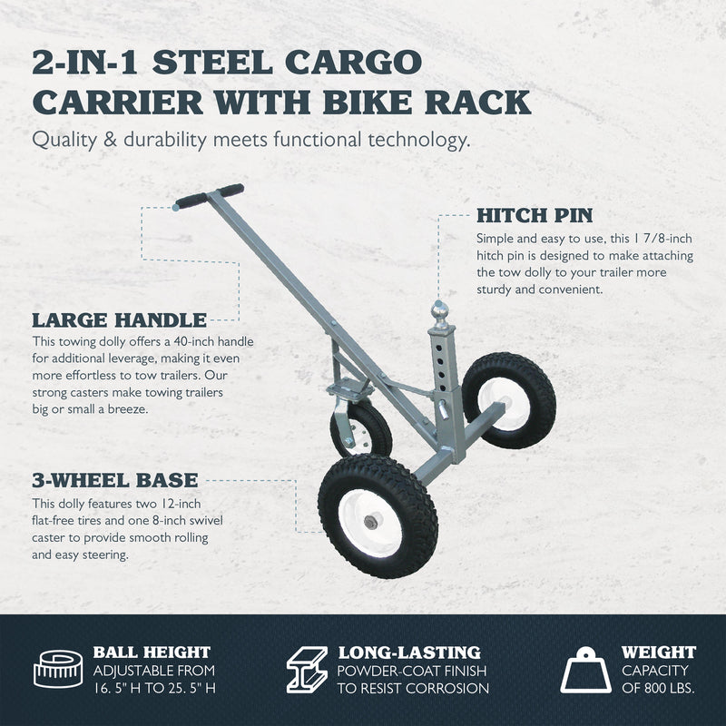 Tow Tuff TMD-800C Adjustable Solid Steel 800lb Capacity Trailer Dolly(For Parts)