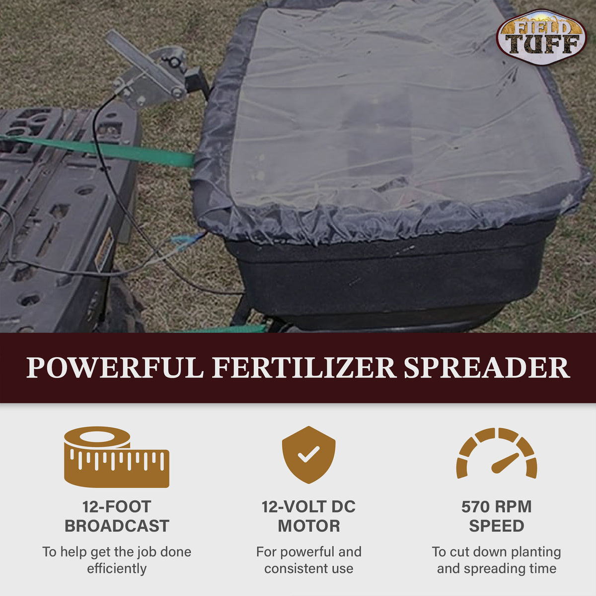 Field Tuff 12V ATV Hitch Mount Receiver 125 lb Fertilizer Spreader (For Parts)