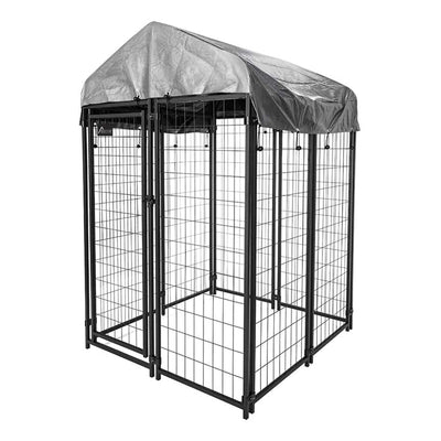 Homestead Large Welded Wire Outdoor Pet Kennel with Waterproof Cover, Black