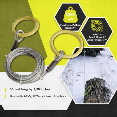 Timber Tuff ATV and UTV Heavy Duty Log Lumber Choker Cable w/ Tow Rings (2 Pack)