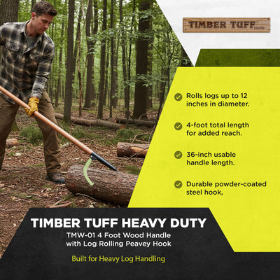 Timber Tuff TMW-01 4 Foot Wood Handle Logging Forestry Log Rolling Peavey Hook