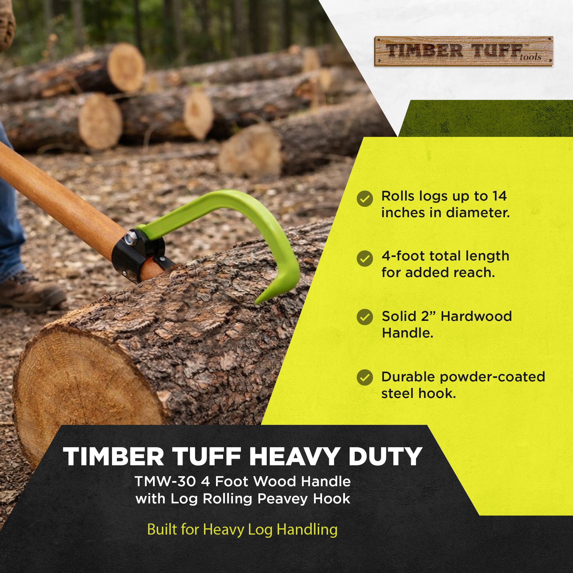 Timber Tuff TMW-30 4 Ft. Wood Handle Logging Forestry Log Rolling Cant Hook Tool