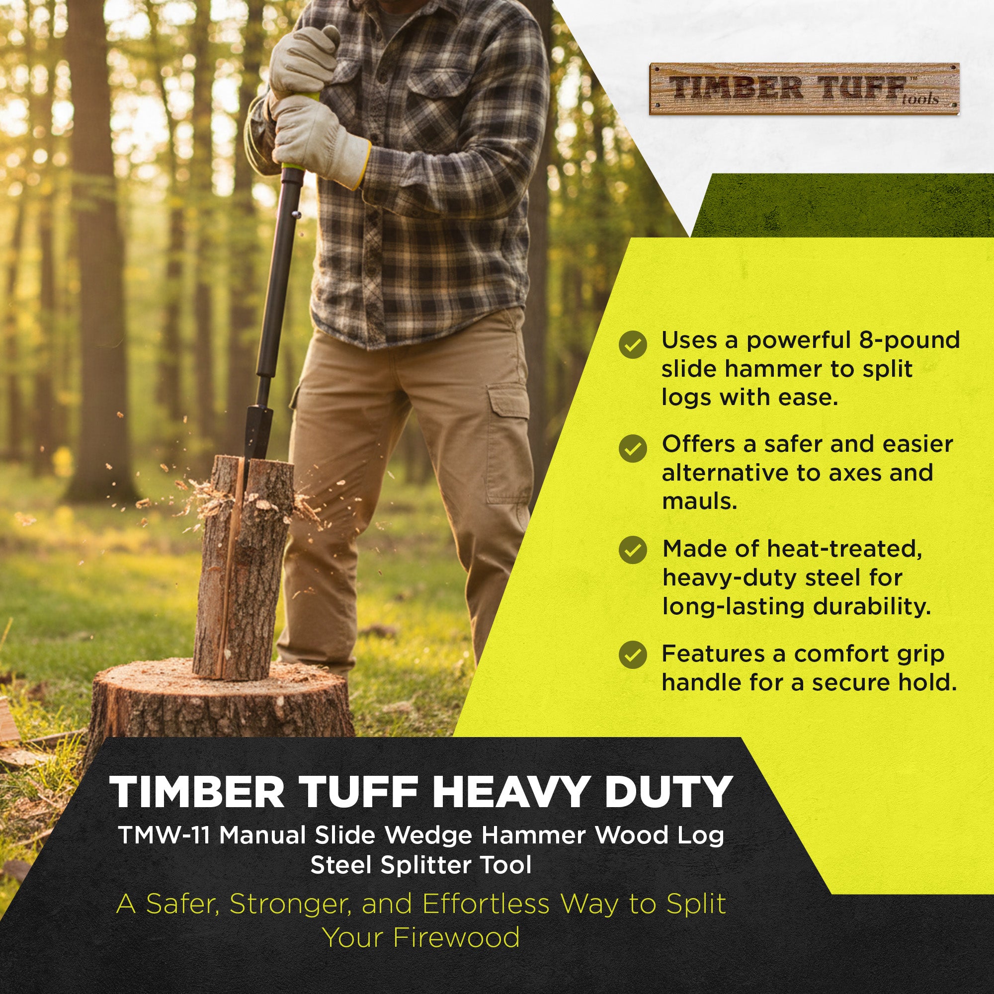 Timber Tuff Manual Slide Wedge Hammer Wood Log Steel Splitter Tool (Open Box) - VMInnovations