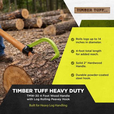 Timber Tuff TMW-30 4 Ft. Wood Handle Logging Forestry Log Rolling Cant Hook Tool