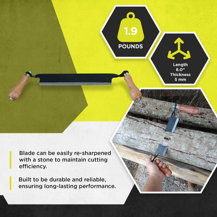 Timber Tuff 8" Straight Wood Blade Draw Shave Knife Woodworking Tool, TMB-08DS