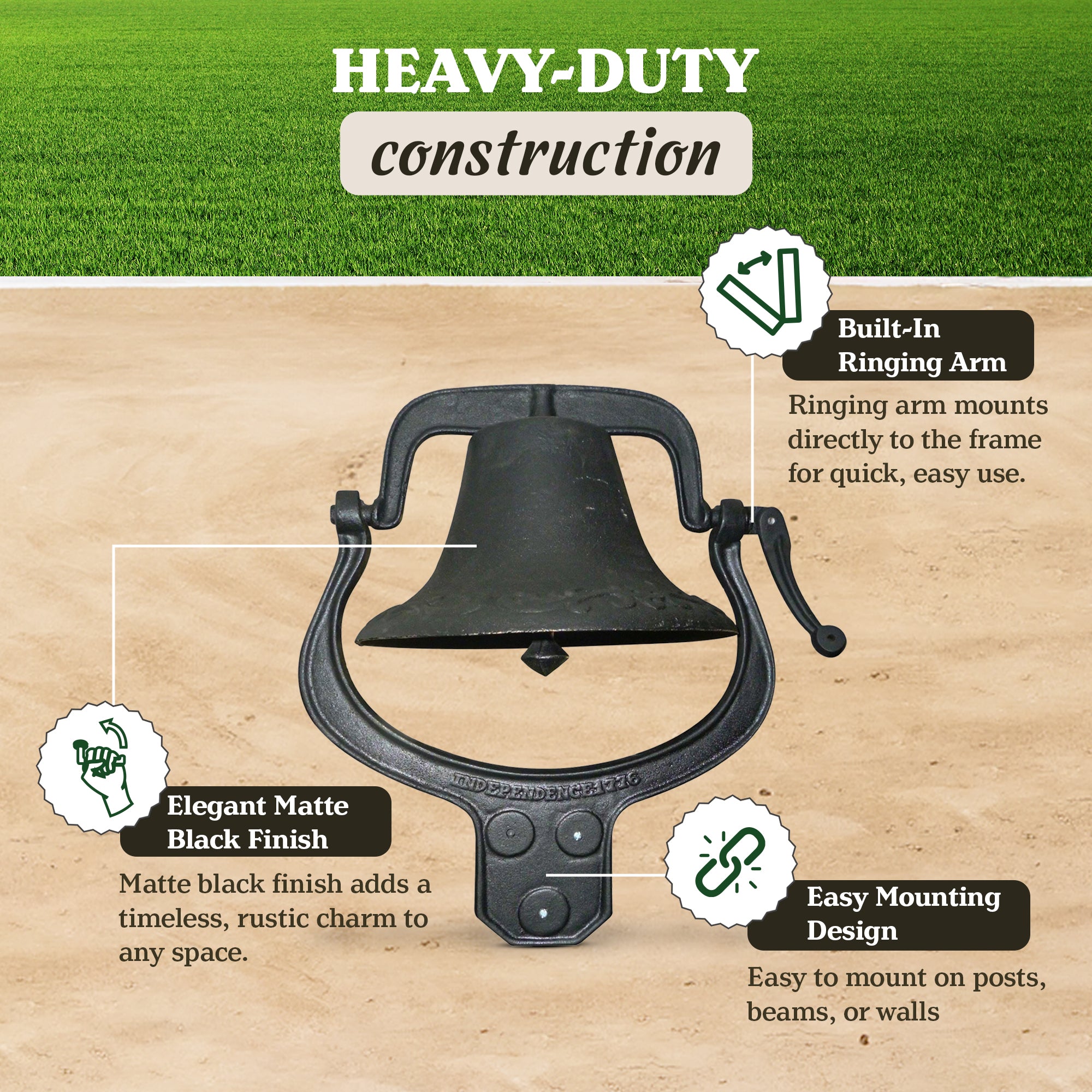 Yard Tuff YTF-22LB Large Decorative Cast Iron Metal Farm Dinner Bell (Open Box)