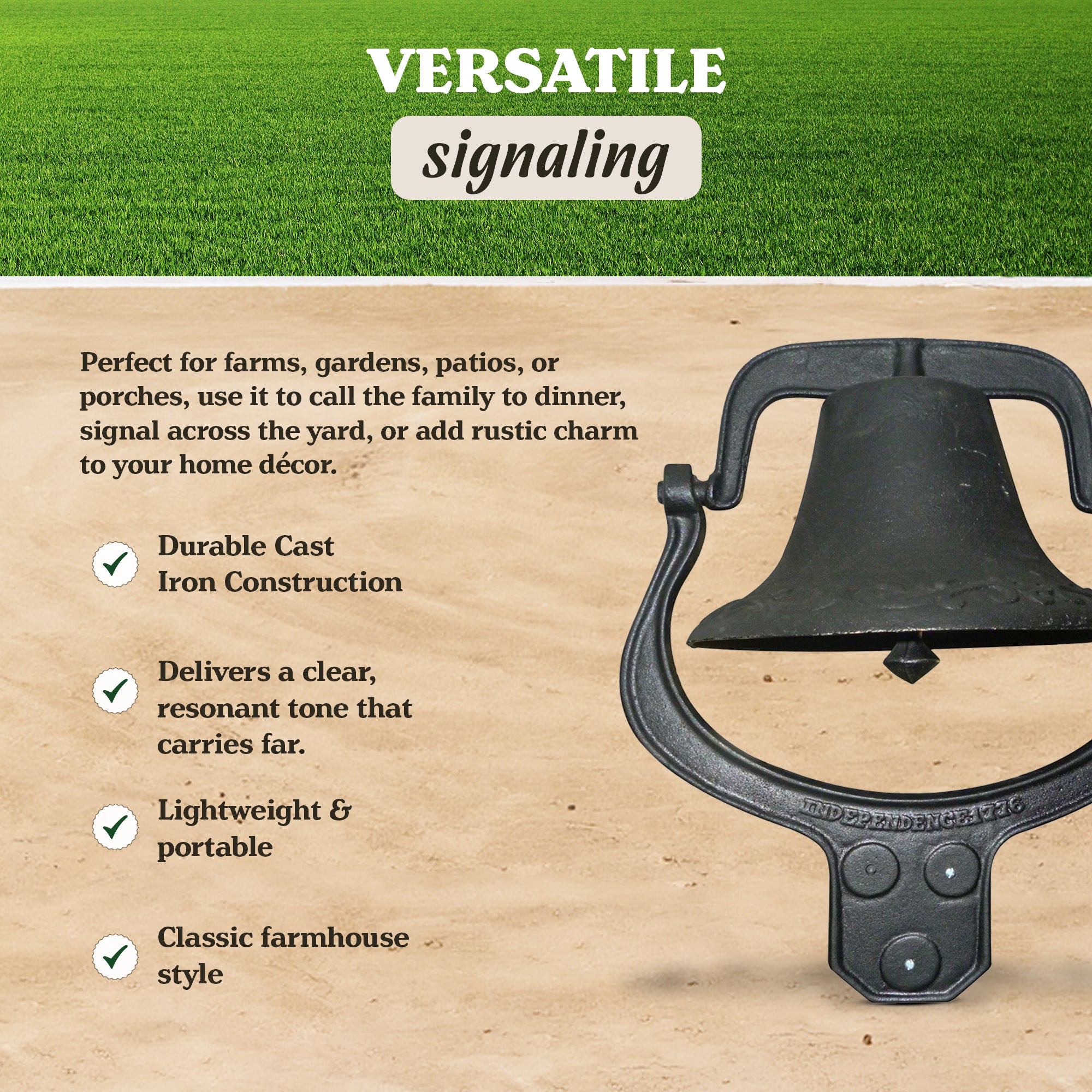 Yard Tuff YTF-22LB Large Decorative Cast Iron Metal Farm Dinner Bell (Open Box)