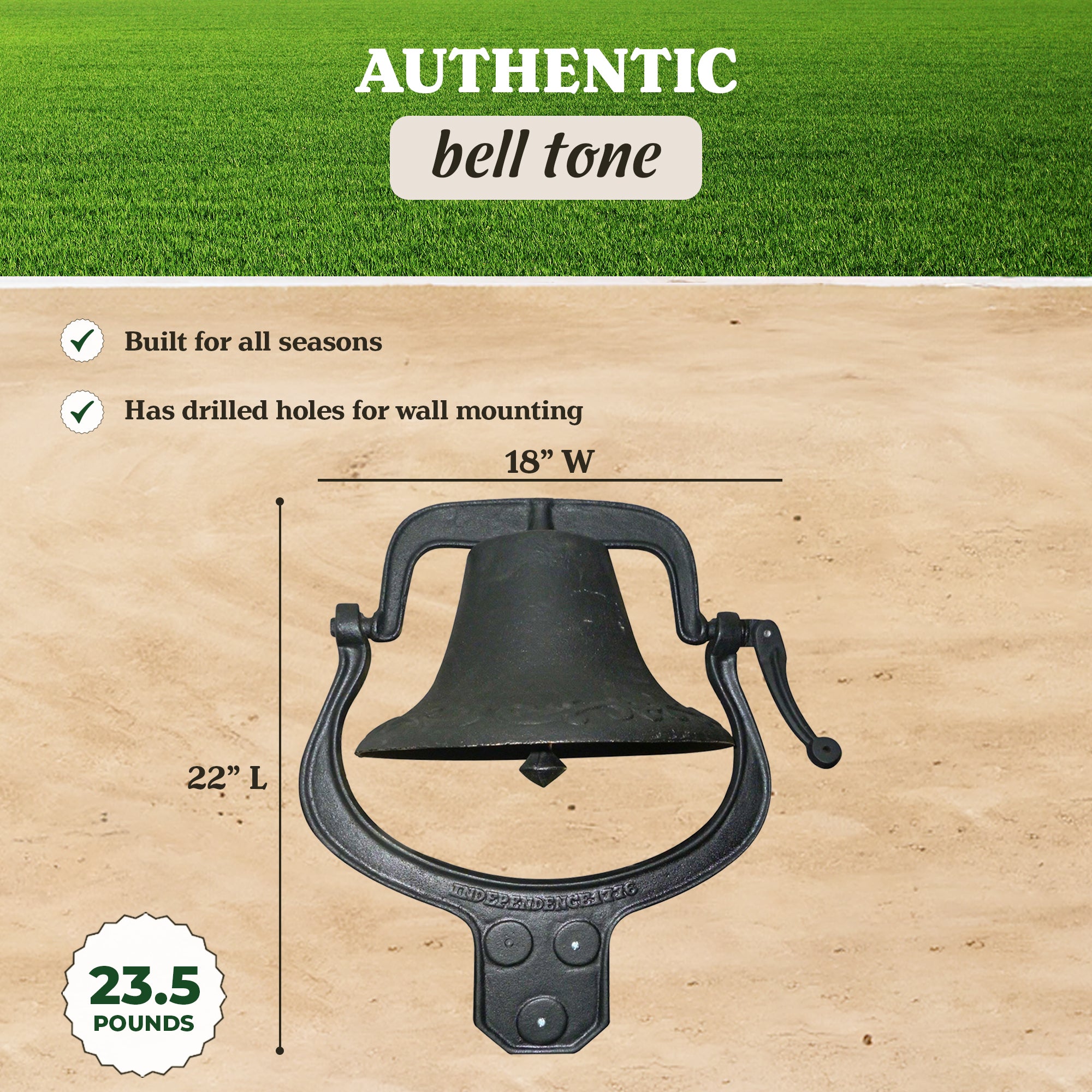 Yard Tuff YTF-22LB Large Decorative Cast Iron Metal Farm Dinner Bell (Open Box)