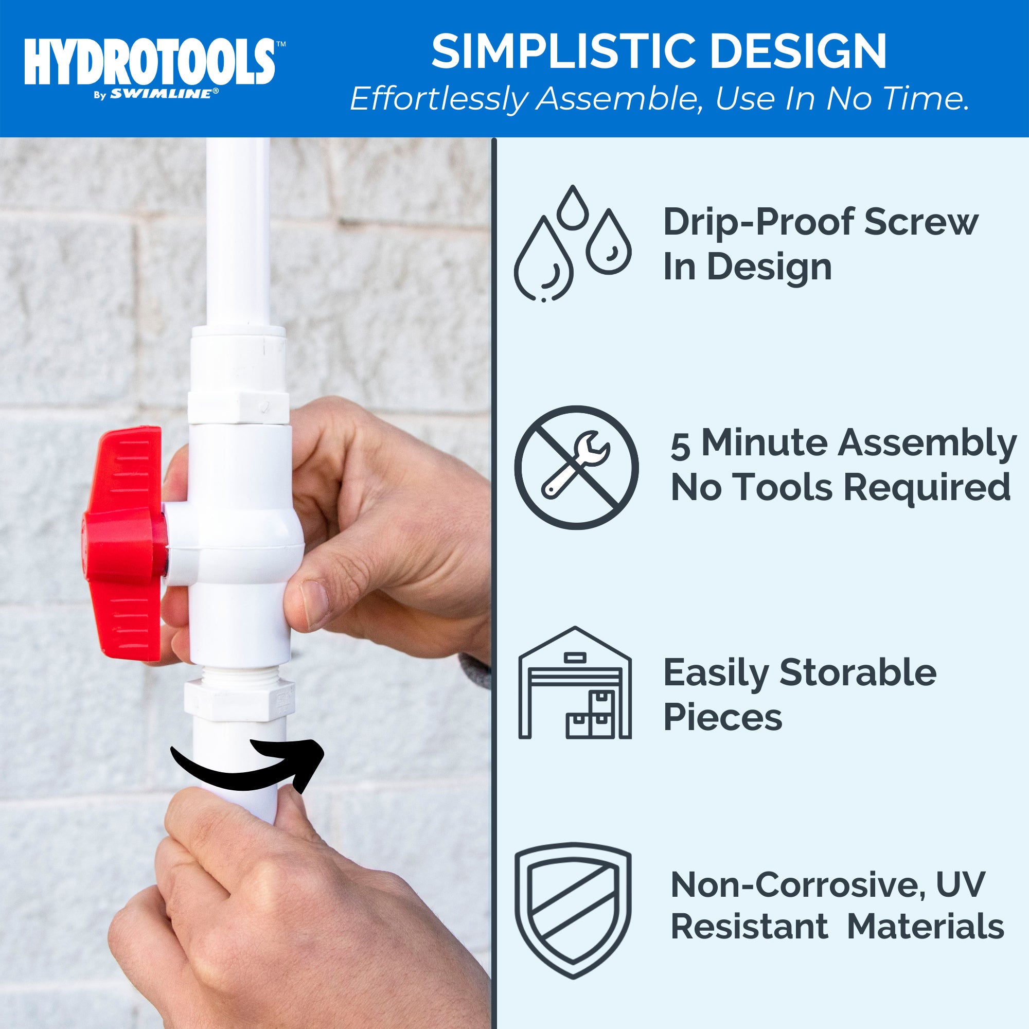 HydroTools 89031 Pool Spa Poolside PVC Hose Hookup Shower Ball Valve (Open Box) - VMInnovations