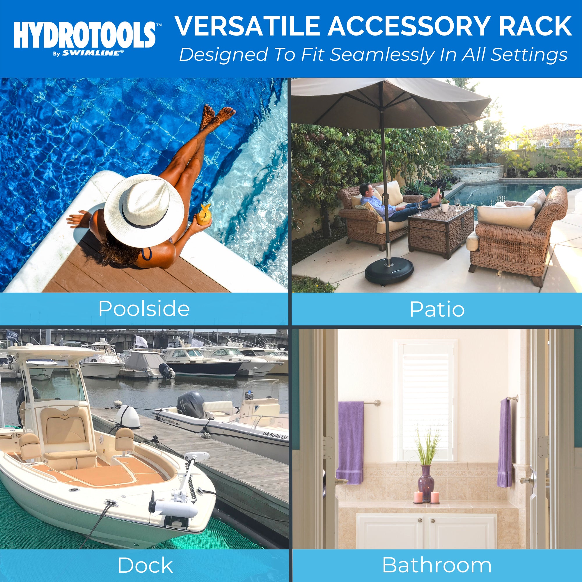 Swimline 89032 52" Tall 3-Arm Free Standing Poolside Towel Accessory Rack, White - VMInnovations