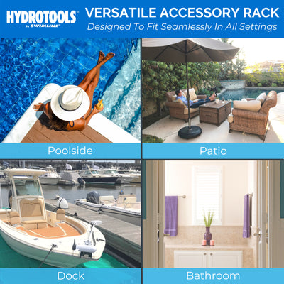 Swimline 89032 52" Tall 3-Arm Free Standing Poolside Towel Accessory Rack, White - VMInnovations
