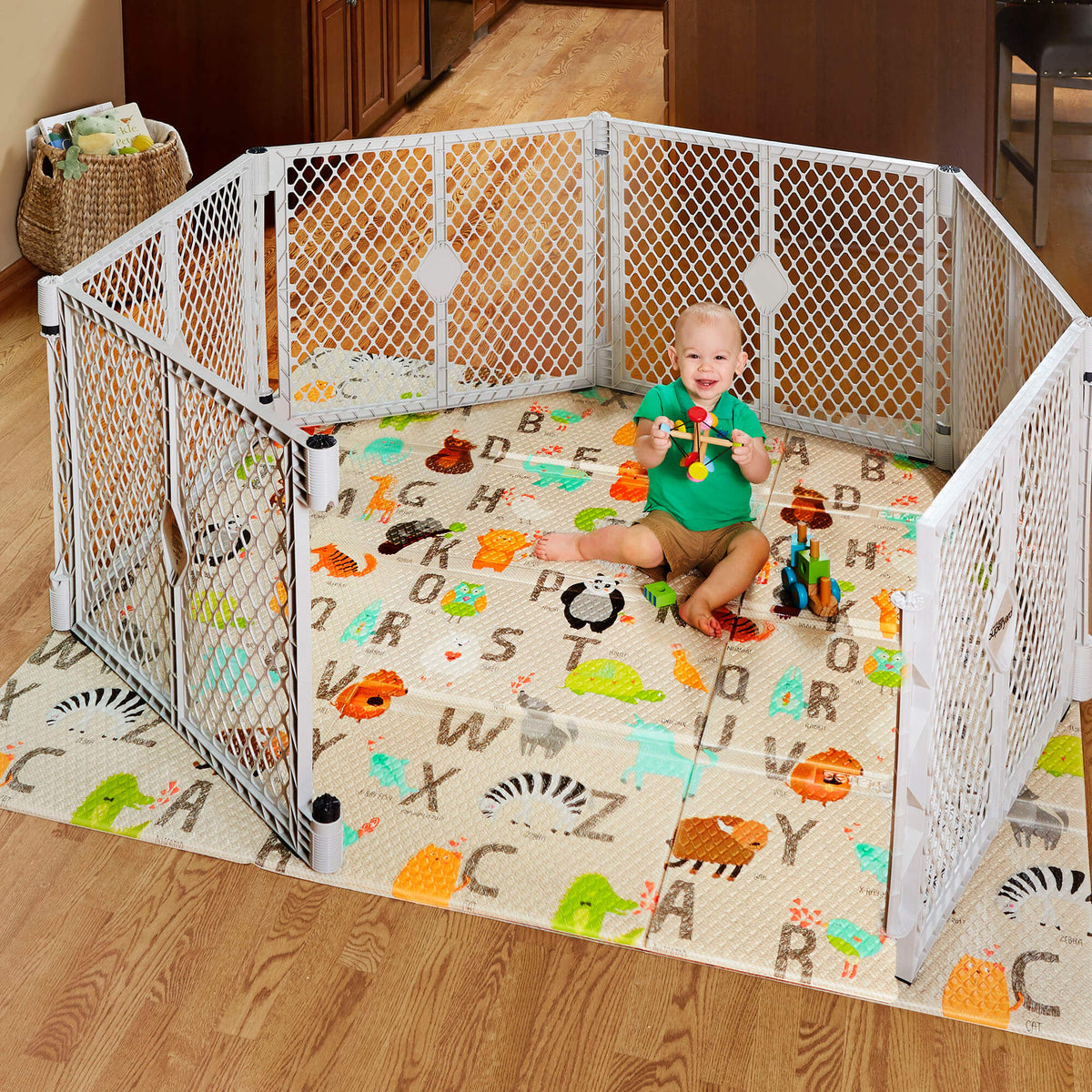 North States Color 6-Panel Superyard Baby/Pet Gate + Folding ABC Baby Play Mat - VMInnovations