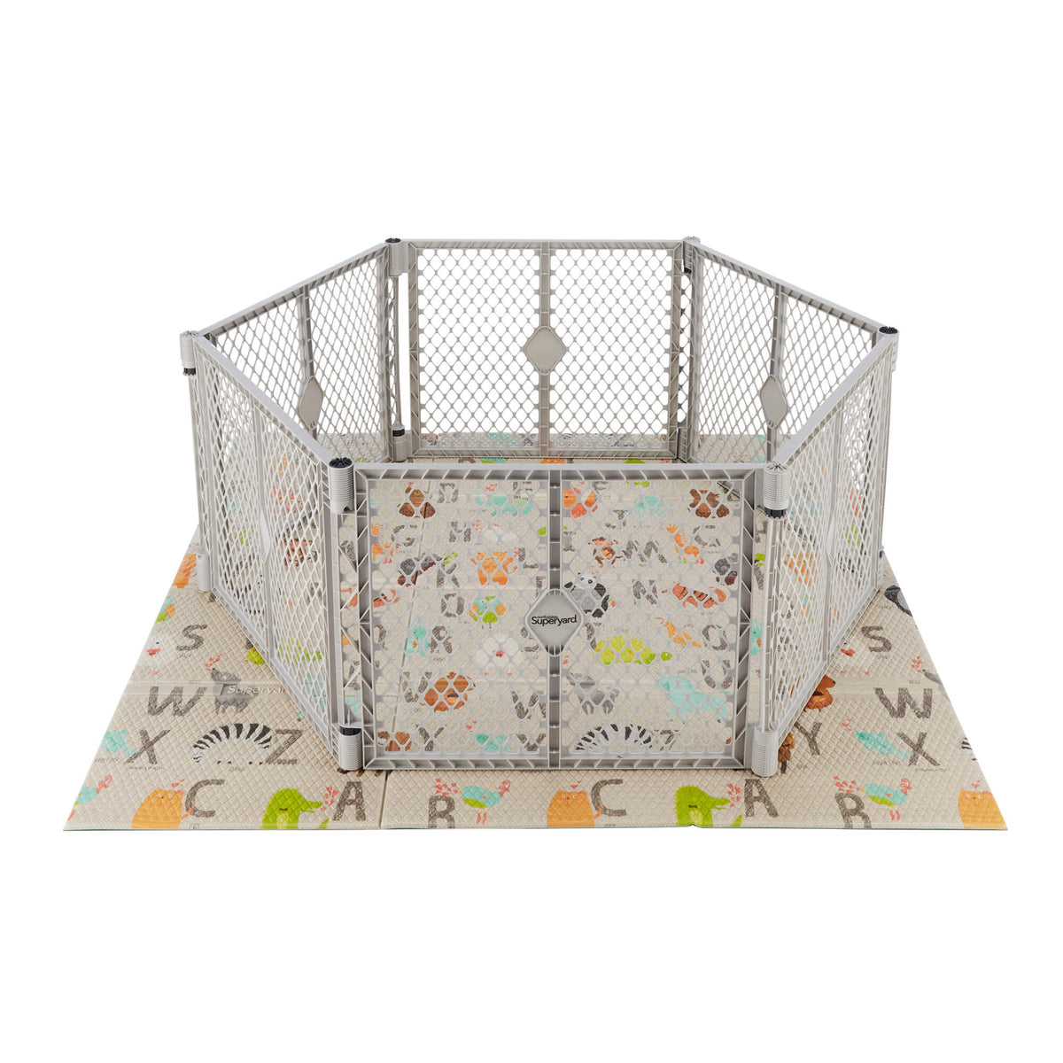 North States Color 6-Panel Superyard Baby/Pet Gate + Folding ABC Baby Play Mat
