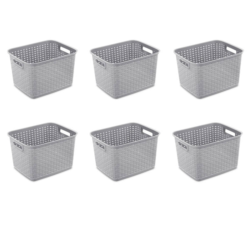 Sterilite Tall Wicker Weave Plastic Laundry Hamper Storage Basket, Gray (6 Pack)