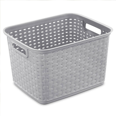 Sterilite Tall Wicker Weave Plastic Laundry Hamper Storage Basket, Gray (6 Pack)