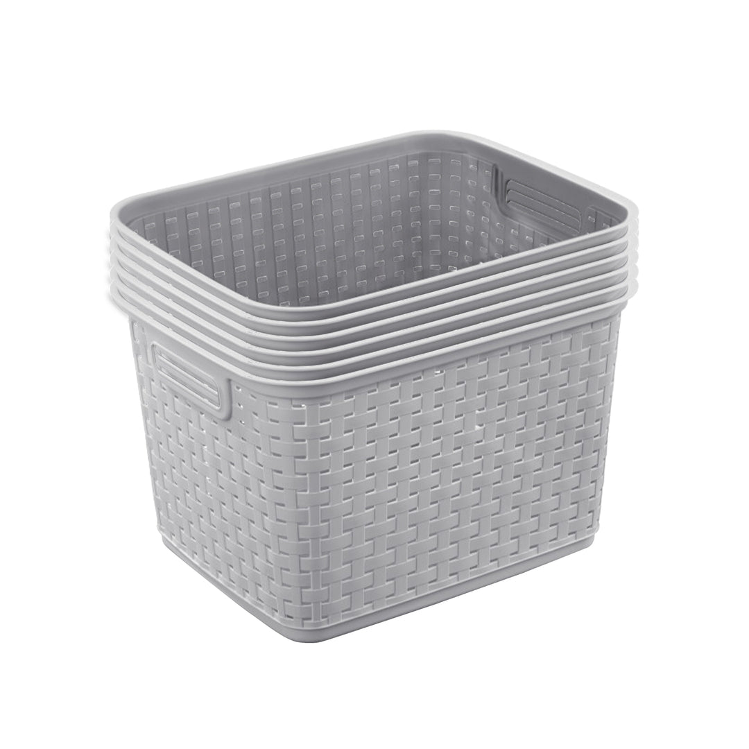 Sterilite Tall Wicker Weave Plastic Laundry Hamper Storage Basket, Gray (6 Pack)
