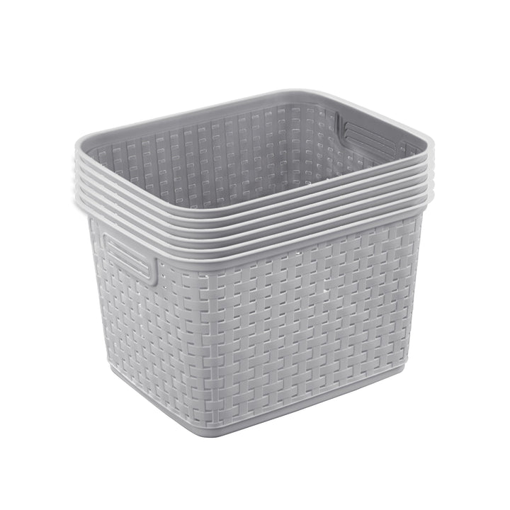Sterilite Tall Wicker Weave Plastic Laundry Hamper Storage Basket, Gray (6 Pack)