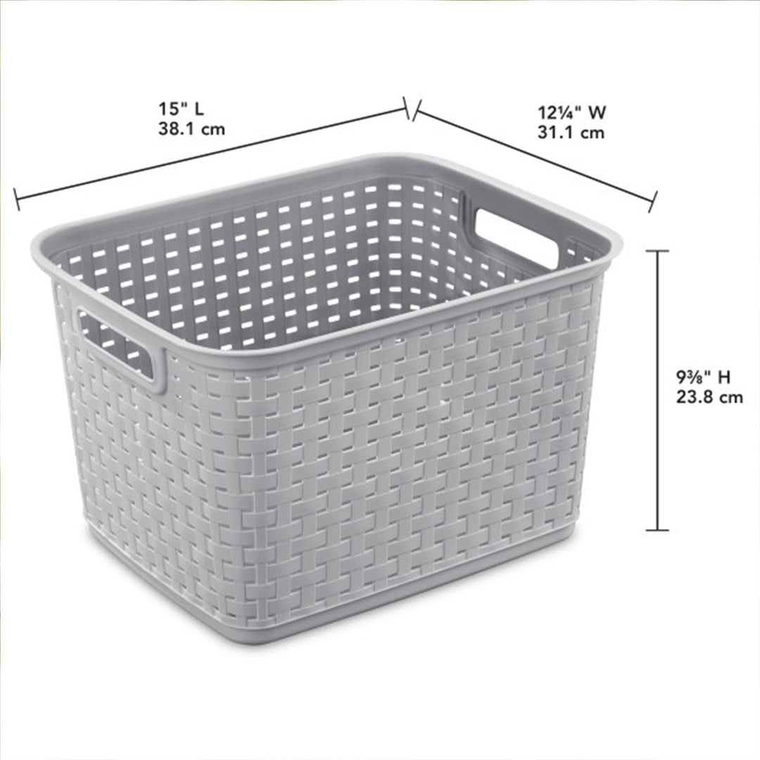 Sterilite Tall Wicker Weave Plastic Laundry Hamper Storage Basket, Gray (6 Pack)