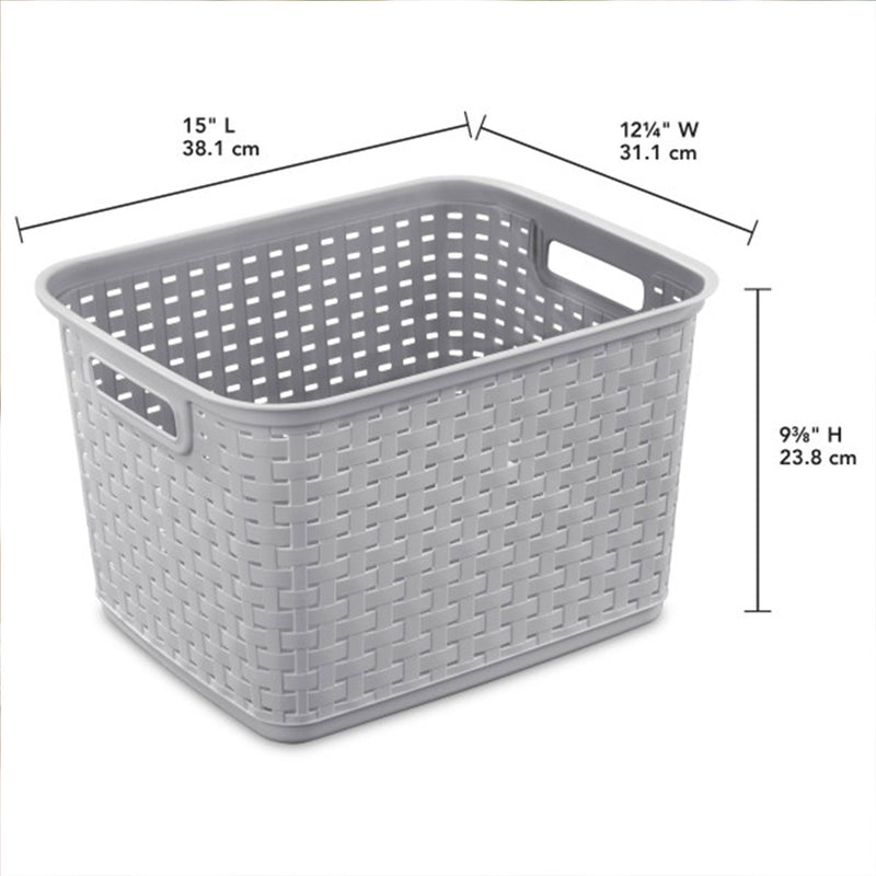 Sterilite Tall Wicker Weave Plastic Laundry Hamper Storage Basket, Gray (6 Pack)