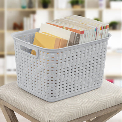 Sterilite Tall Wicker Weave Plastic Laundry Hamper Storage Basket, Gray (6 Pack)