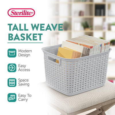 Sterilite Tall Wicker Weave Plastic Laundry Hamper Storage Basket, Gray (6 Pack)
