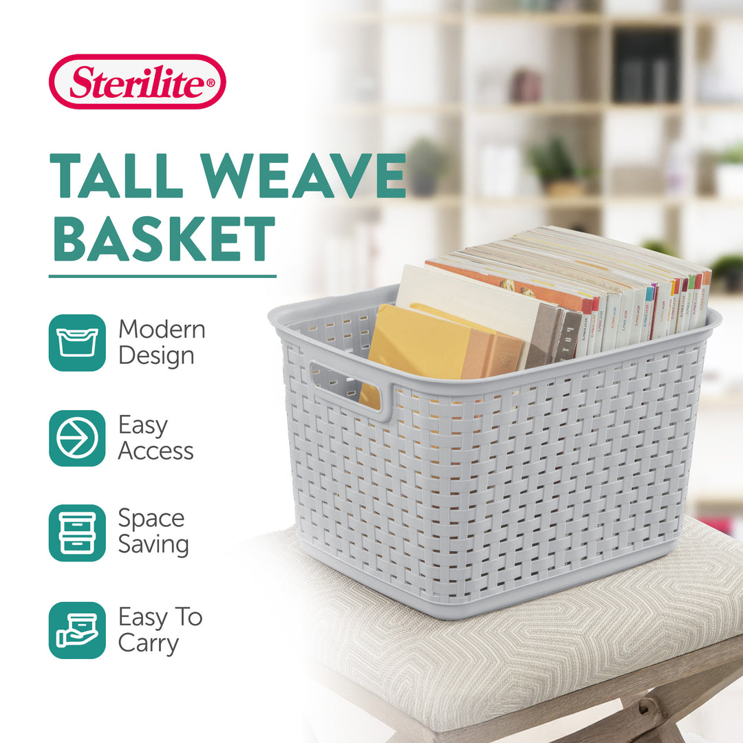 Sterilite Tall Wicker Weave Plastic Laundry Hamper Storage Basket, Gray (6 Pack)