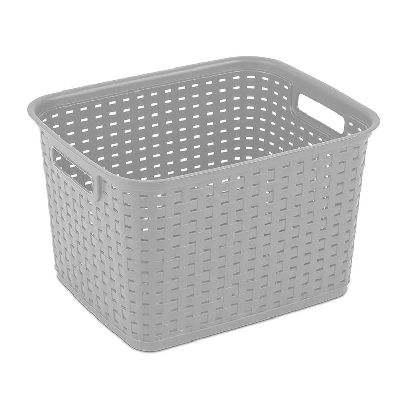 Sterilite Tall Wicker Weave Plastic Laundry Hamper Storage Basket, Gray (6 Pack)