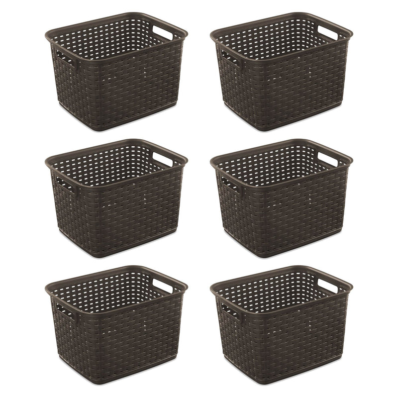 Sterilite 12736 Tall Wicker Weave Plastic Laundry Storage Basket, Brown (6 Pack)