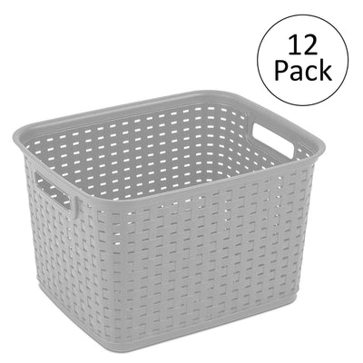 Sterilite 12736 Tall Weave Plastic Laundry Hamper Storage Basket, Gray (12 Pack) - VMInnovations