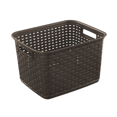 Sterilite Wicker Weave Plastic Laundry Hamper Storage Basket, Brown (24 Pack)