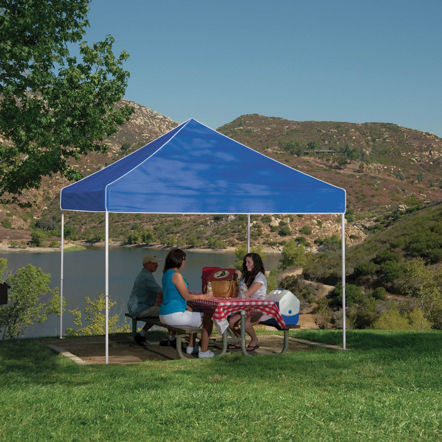 Z-Shade 10 x 10 Foot Everest Canopy Tent, Blue & Leg Wrap Weight Bags, Set of 4