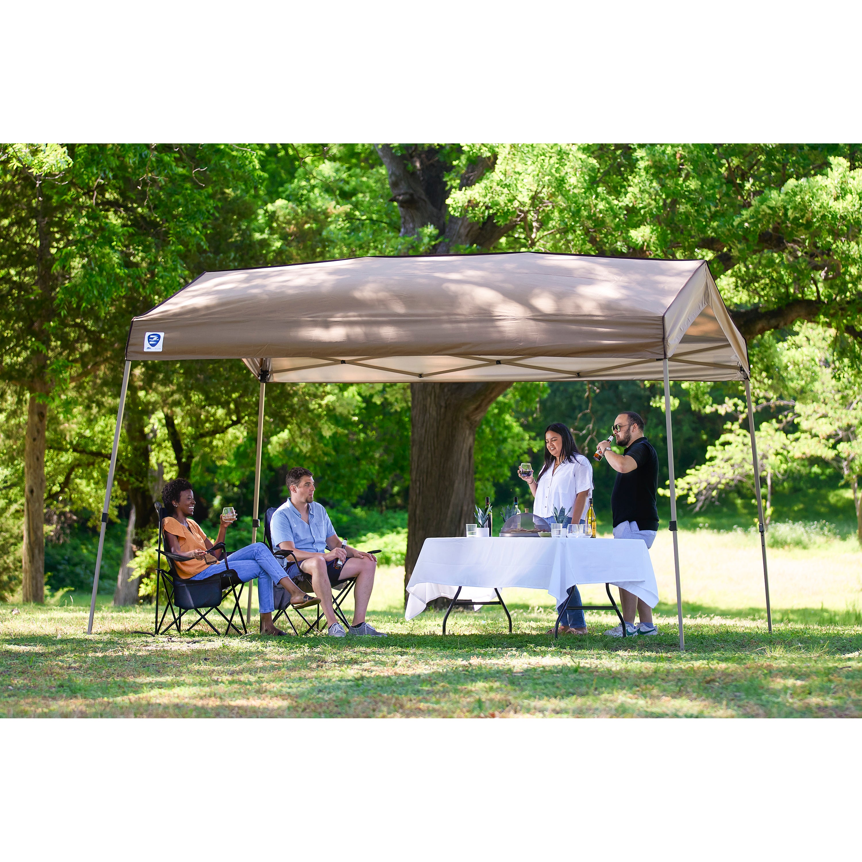 Z-Shade 12 x 14 Foot Outdoor Shade Canopy and Wrap-Around Leg Weight Bags, Tan - VMInnovations