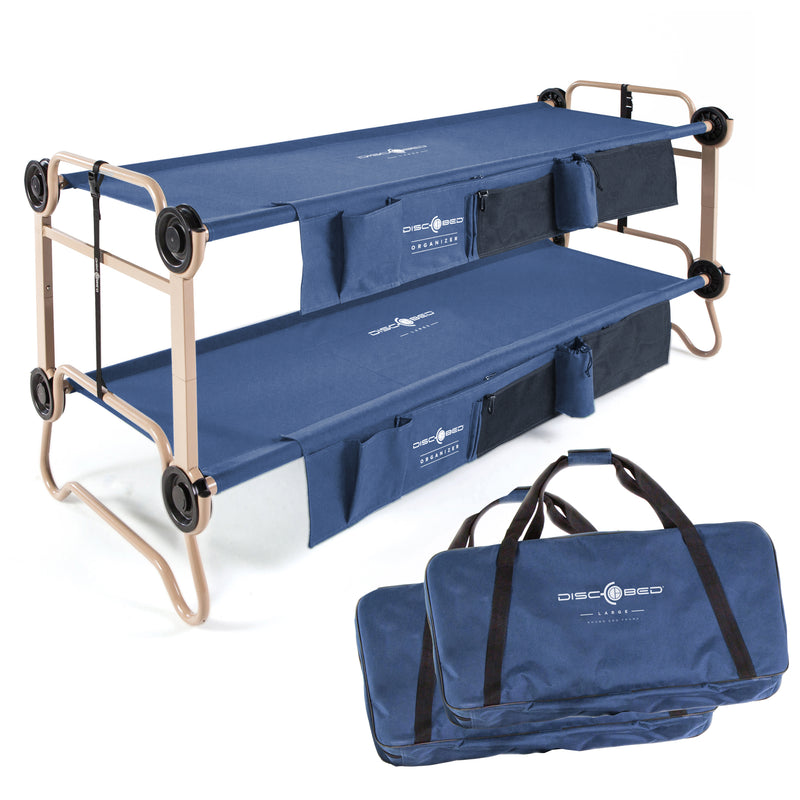 Disc-O-Bed Large Cam-O-Bunk Benchable Double Cot with Storage Organizers, Navy - VMInnovations