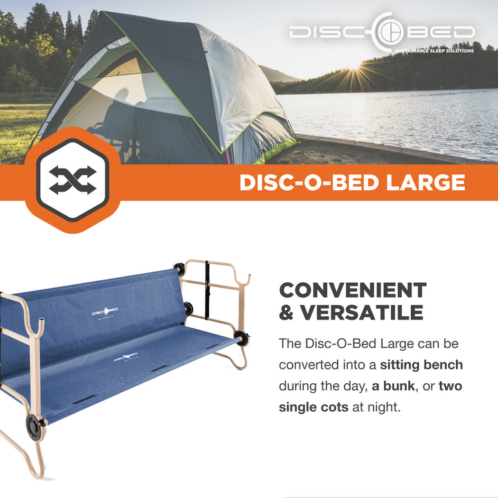 Disc-O-Bed Large Cam-O-Bunk Benchable Double Cot with Storage Organizers, Navy