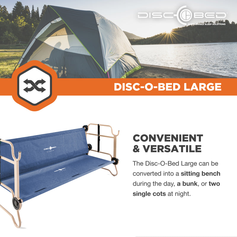 Disc-O-Bed Large Cam-O-Bunk Bunked Double Cot w/ Organizers, Navy Blue(Open Box)