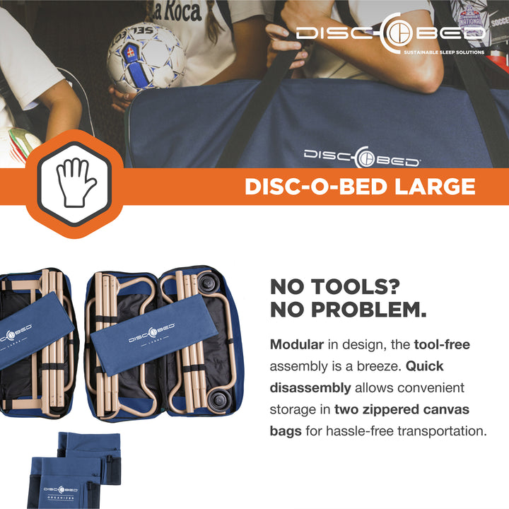 Disc-O-Bed Large Cam-O-Bunk Bunked Double Cot w/ Organizers, Navy Blue (Used)