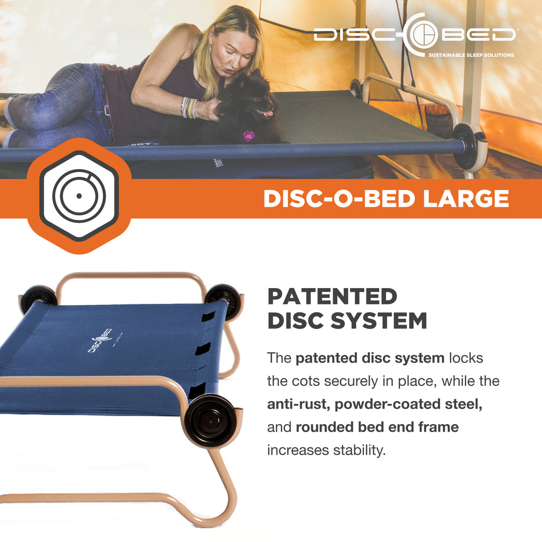 Disc-O-Bed Large Cam-O-Bunk Bunked Double Cot w/ Organizers, Navy Blue (Used)