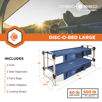 Disc-O-Bed Large Cam-O-Bunk Bunked Double Cot w/ Organizers, Navy Blue(Open Box)