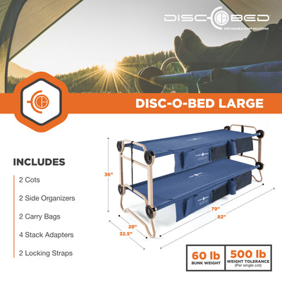 Disc-O-Bed Large Double Camping Cot w/ Organizers, Navy Blue (For Parts)