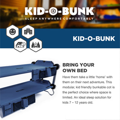 Disc-O-Bed Youth Kid-O-Bunk Camping Cot with Organizers, Navy Blue (Open Box)