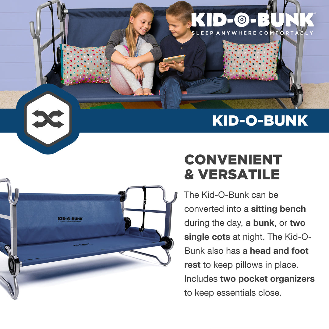 Disc-O-Bed Youth Kid-O-Bunk Benchable Double Cot with Storage Organizers, Navy