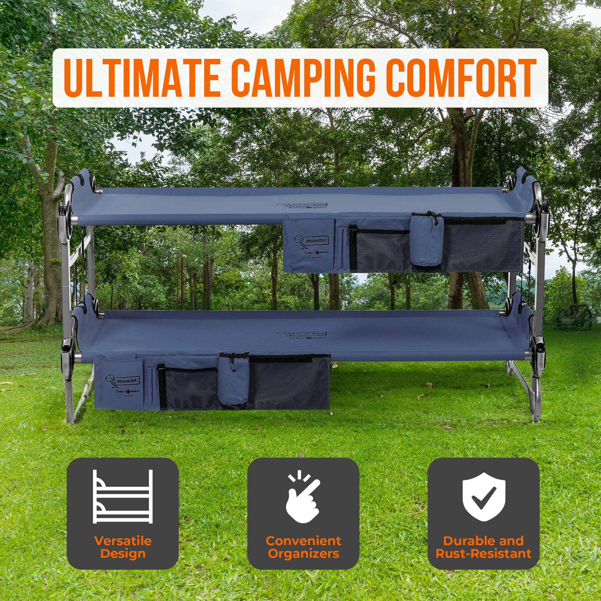 Disc-O-Bed XL Cam-O-Bunk and Youth Kid-O-Bunk Benchable Double Cot (2 Pack)