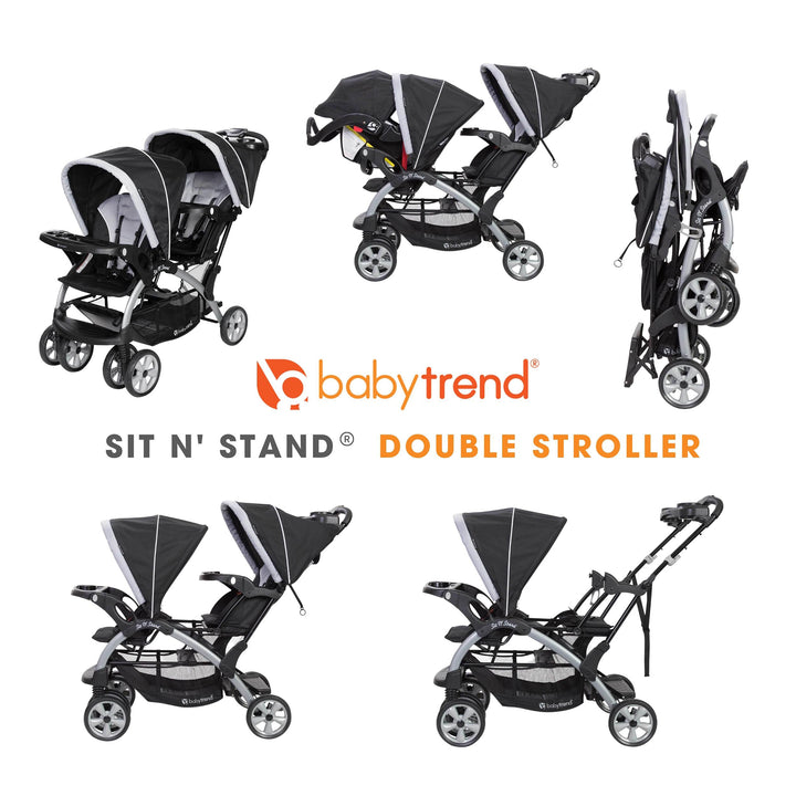 Baby Trend Sit-N-Stand Twin Tandem 2-Seat Double Stroller, Stormy (Open Box)