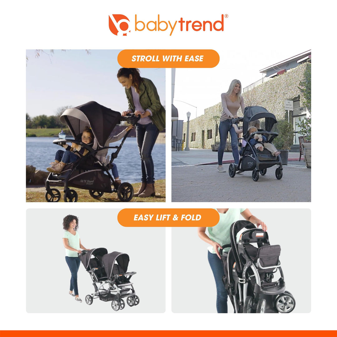 Baby Trend Sit-N-Stand Twin Tandem 2-Seat Double Stroller, Stormy (Open Box)