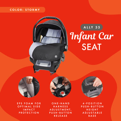 Baby Trend Ally Newborn Baby Infant Car Seat Travel System with Cover, Stormy