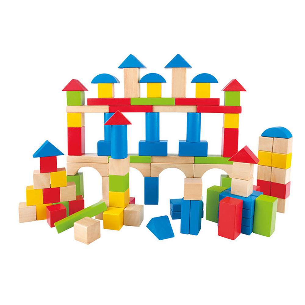 Hape Kid's Toddler 100 Piece Build Up and Away Wooden Blocks Toy Set (Open Box) - VMInnovations