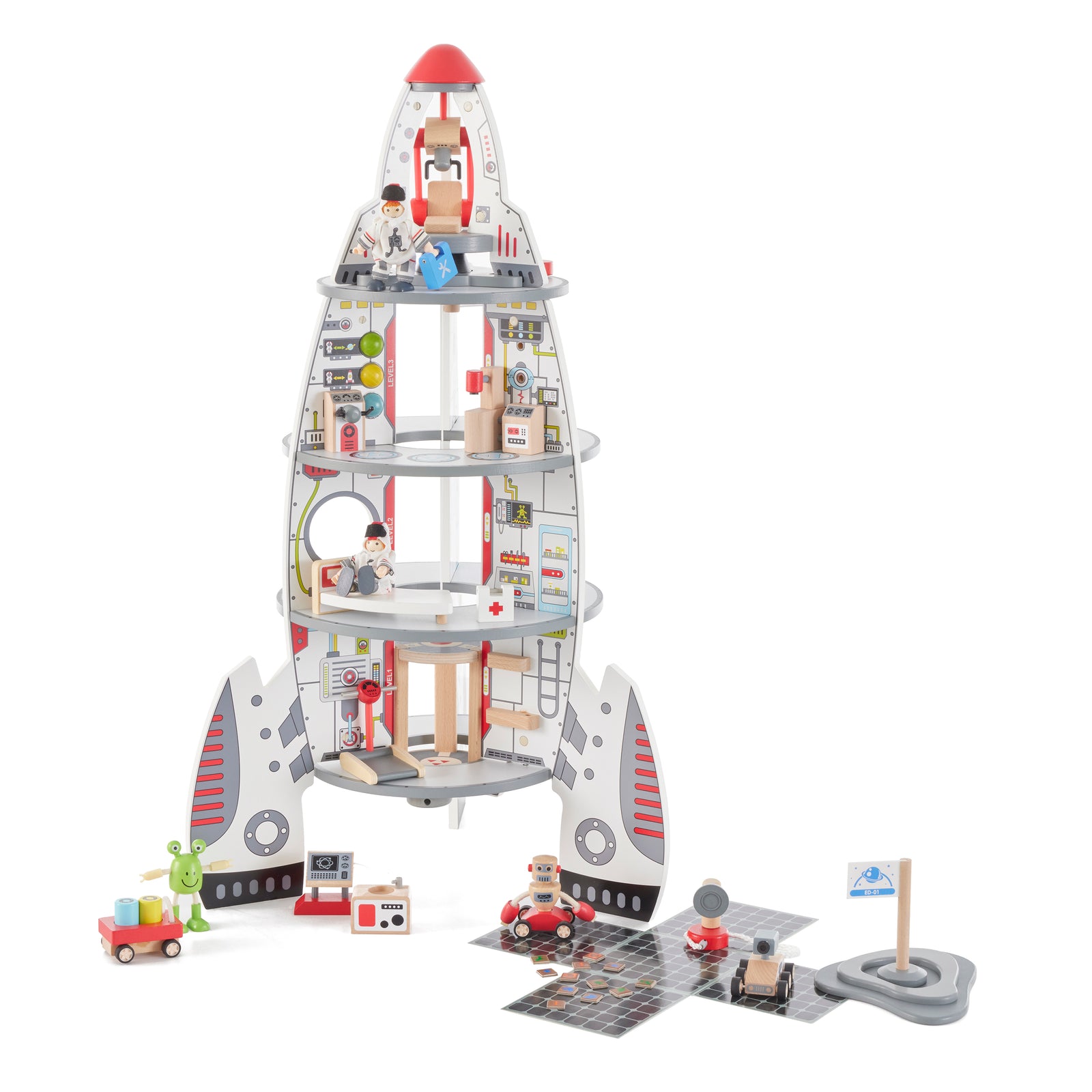 Hape Multi Level 37 Piece Wooden Spaceship Center Activity Play Set (Open Box) - VMInnovations
