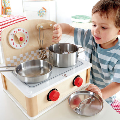Hape 2-in-1 Play Wooden Tabletop Kitchen & Grill Set with Accessories (Open Box) - VMInnovations