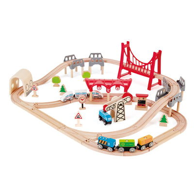 Hape E3712 Double Loop Railway Kids Wooden Train Set Track & Bridges (Open Box)