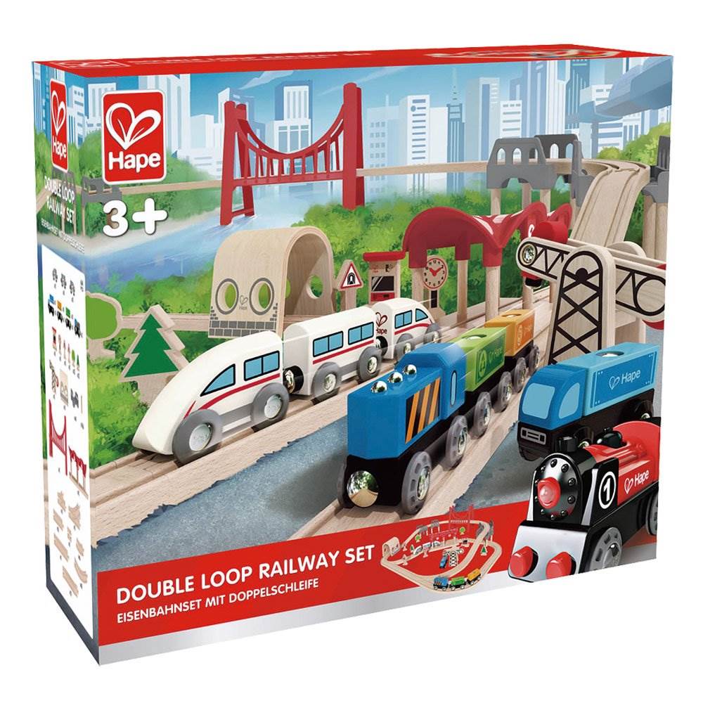 Hape E3712 Double Loop Railway Kids Wooden Train Set Track & Bridges (Open Box)